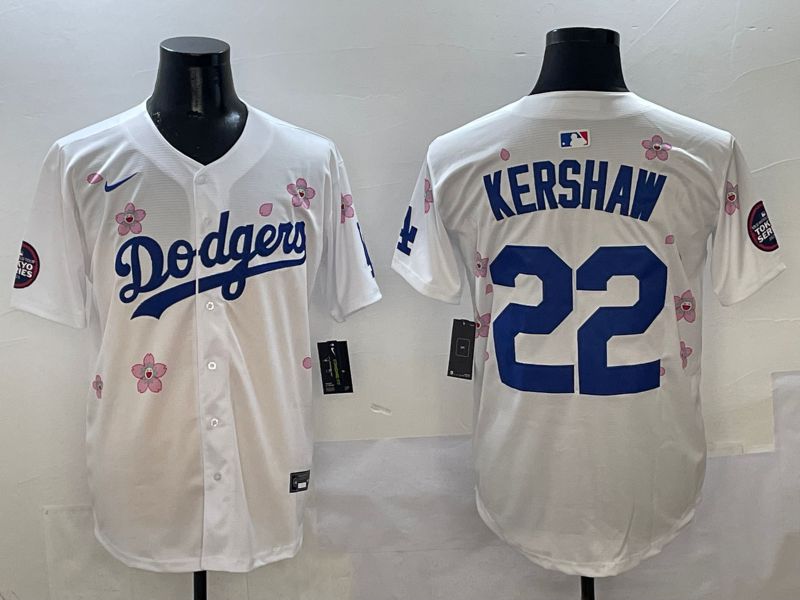 Men Los Angeles Dodgers #22 Kershaw White Sakura Edition 2025 Nike MLB Jersey style 1